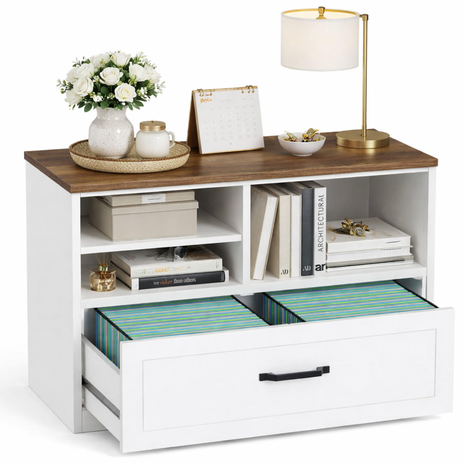 STAURAUMSCHRANK mit Schublade & Offenen Fächern INDUSTRIAL 83.8 x 40.0 x 72.5 cm - Weiß/Naturfarben, Holzwerkstoff/Metall (83.8/72.5/40cm) - Quality Elegance