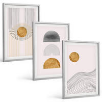 BILDER SET 3er Set - 40x60 cm Silberner Rahmen - Abstrakte Formen in Beige und Grau - Silberfarben, Kunststoff (40/60cm) - TULUP