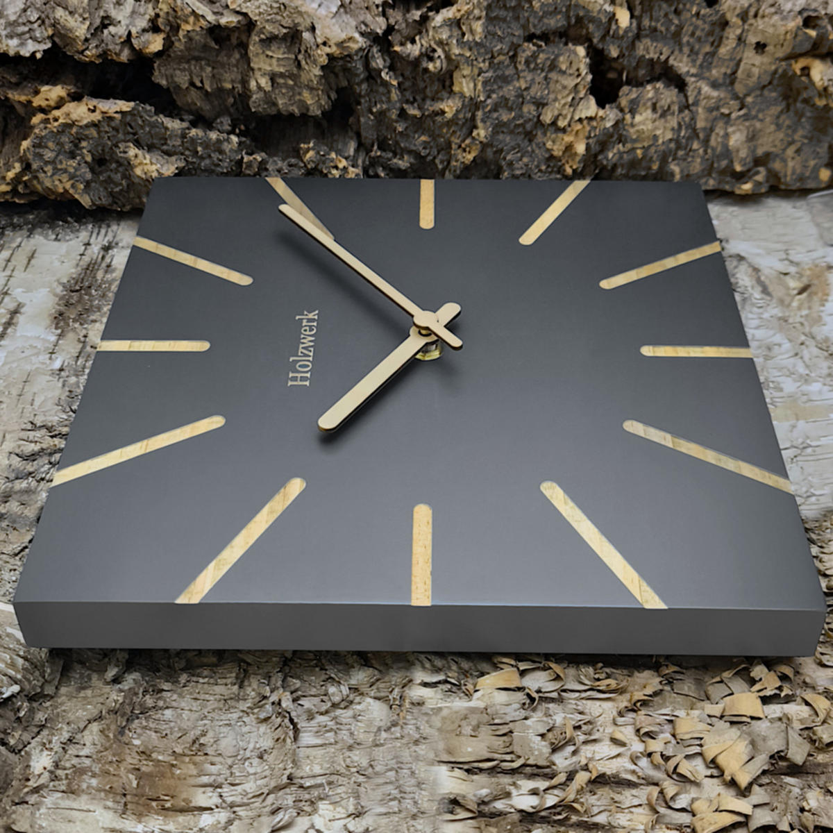WANDUHR Holz Designer eckige MAINBURG Loft Wand Uhr, grau - Dunkelgrau, Holz/Metall (25/25/2cm) - Holzwerk
