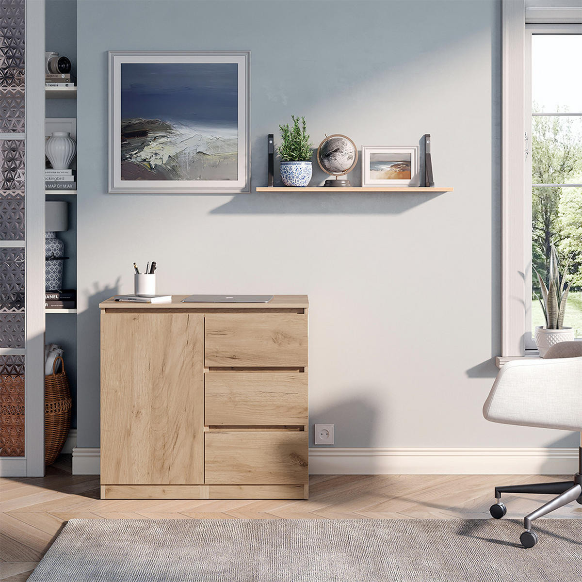 KOMMODE MIT SCHREIBTISCHFUNKTION Varino, Goldkraft Eiche, 80 x 75.5 cm ausziehbar - Honigeiche, Holzwerkstoff (80/75.5/40cm) - Vicco