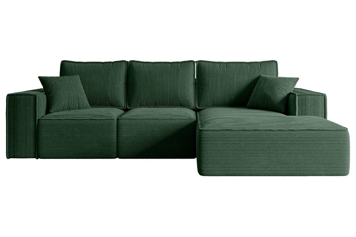 ECKSOFA mit Schlaffunktion und Bettkasten SERRA-L-S - 266x161x87 cm Grün Cord - Schwarz/Grün, Holzwerkstoff/Kunststoff (266/161cm) - ALTDECOR