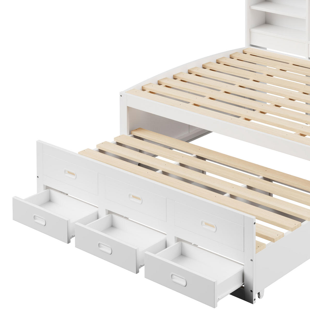 AUSZIEHBETT 140/200 cm DE-04430, mit LED und 3 Schubladen in Weiß - Weiß, Holzwerkstoff (90/200cm) - ComfortXL