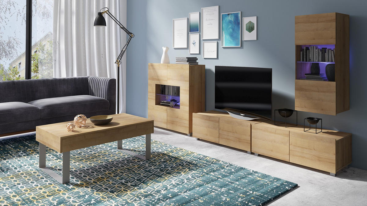 COUCHTISCH Bird Goldene Eiche, mit Schublade - Eichefarben/Silberfarben, Holzwerkstoff (63/110/45cm) - Bettso