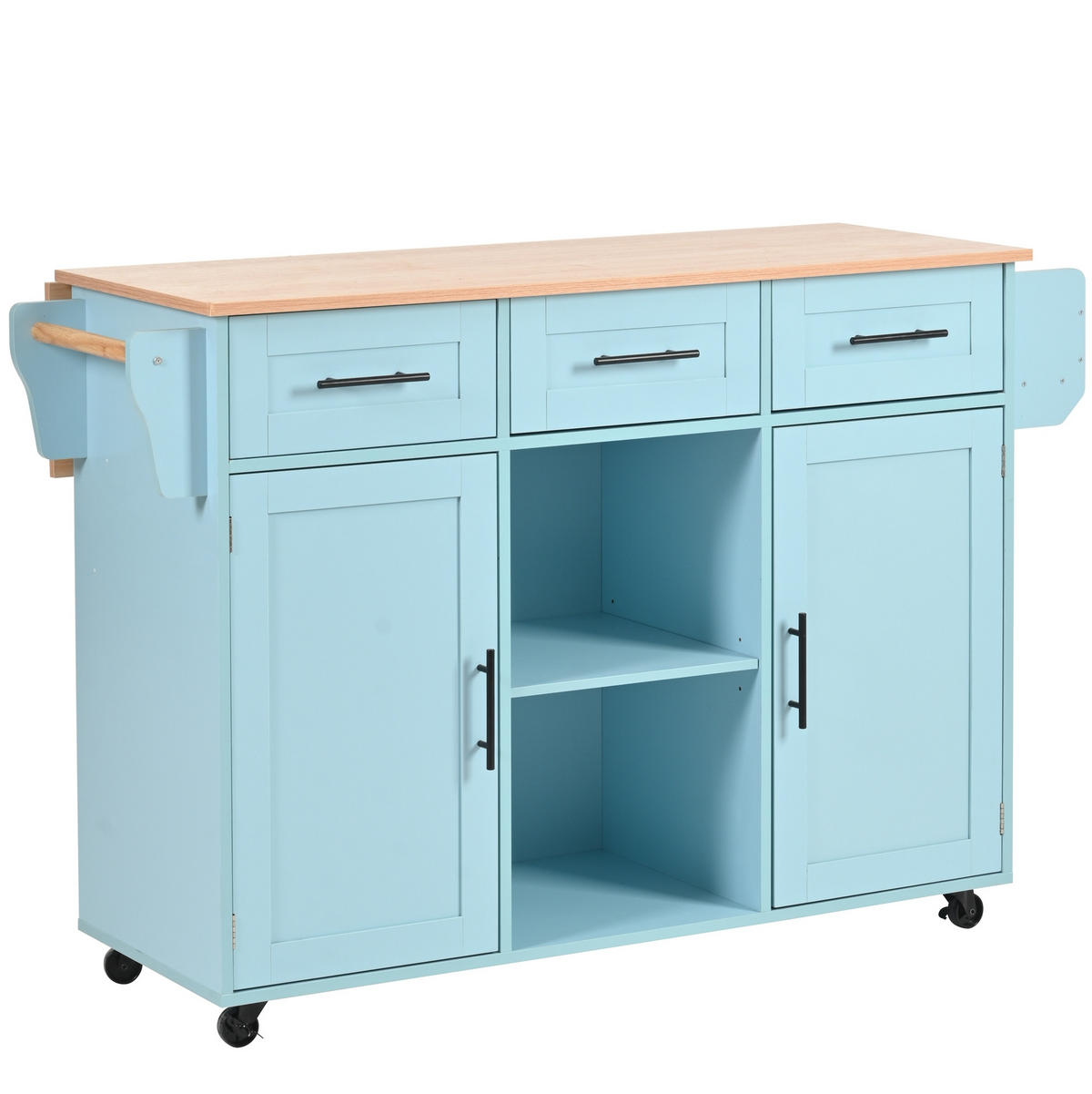 KÜCHENWAGEN 139/46(71)/91,5 cm in Blau mit klappbarer Platte und Rollen - Blau, Holzwerkstoff (139/91.5/46cm) - Flora Grace