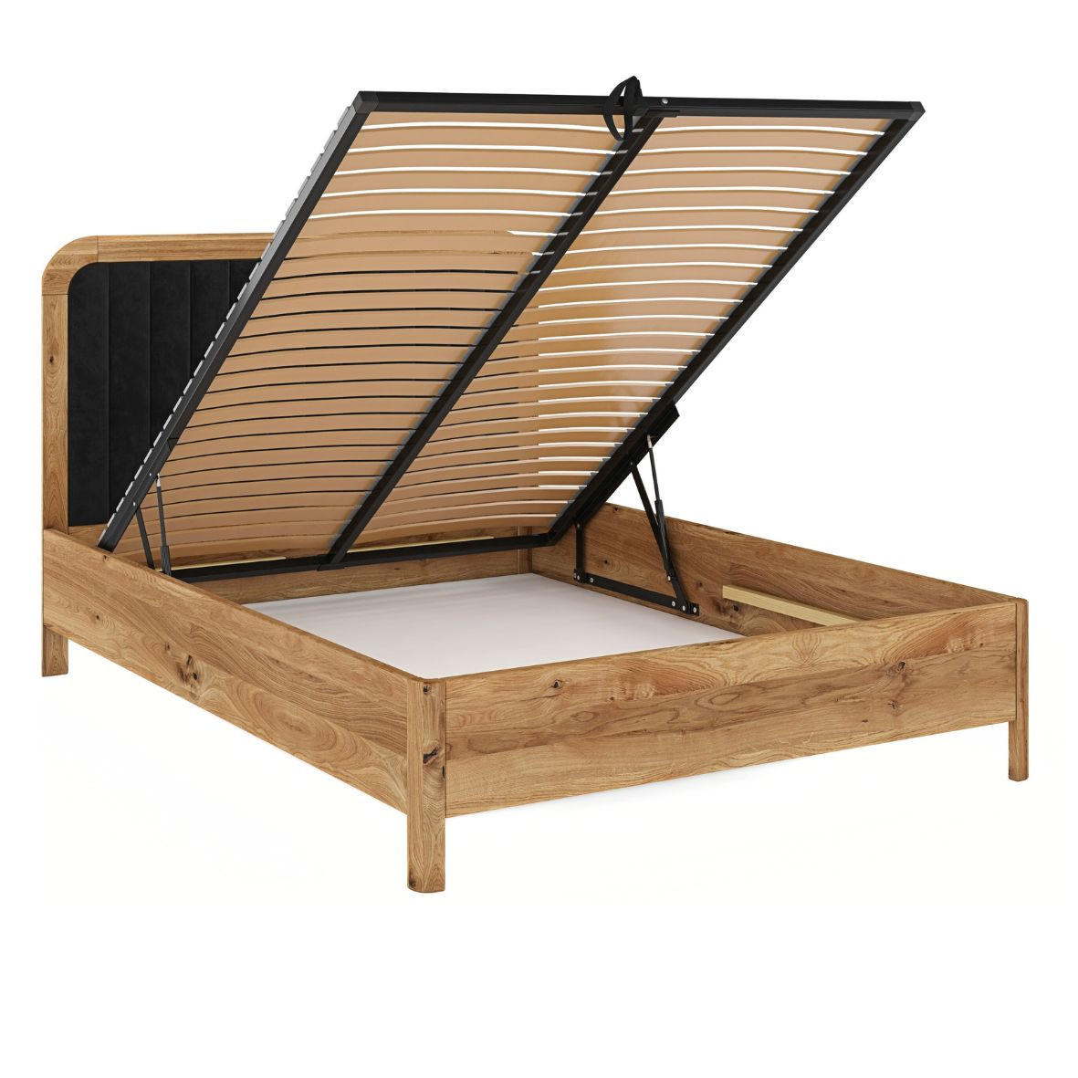 MASSIVHOLZBETT Modena mit Lattenrost und Bettkasten, Eiche - lackiert, Naturfarben/Schwarz, 180x200 - Eichefarben/Schwarz, Eichenholz/Holz (180/200cm) - Visby