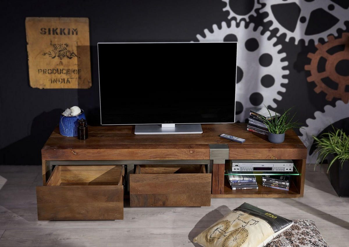 TV-BOARD Mango 180x48x39 braun lackiert Amsterdam #01 - Braun, Holz (180/39/48cm) - Massivmoebel24