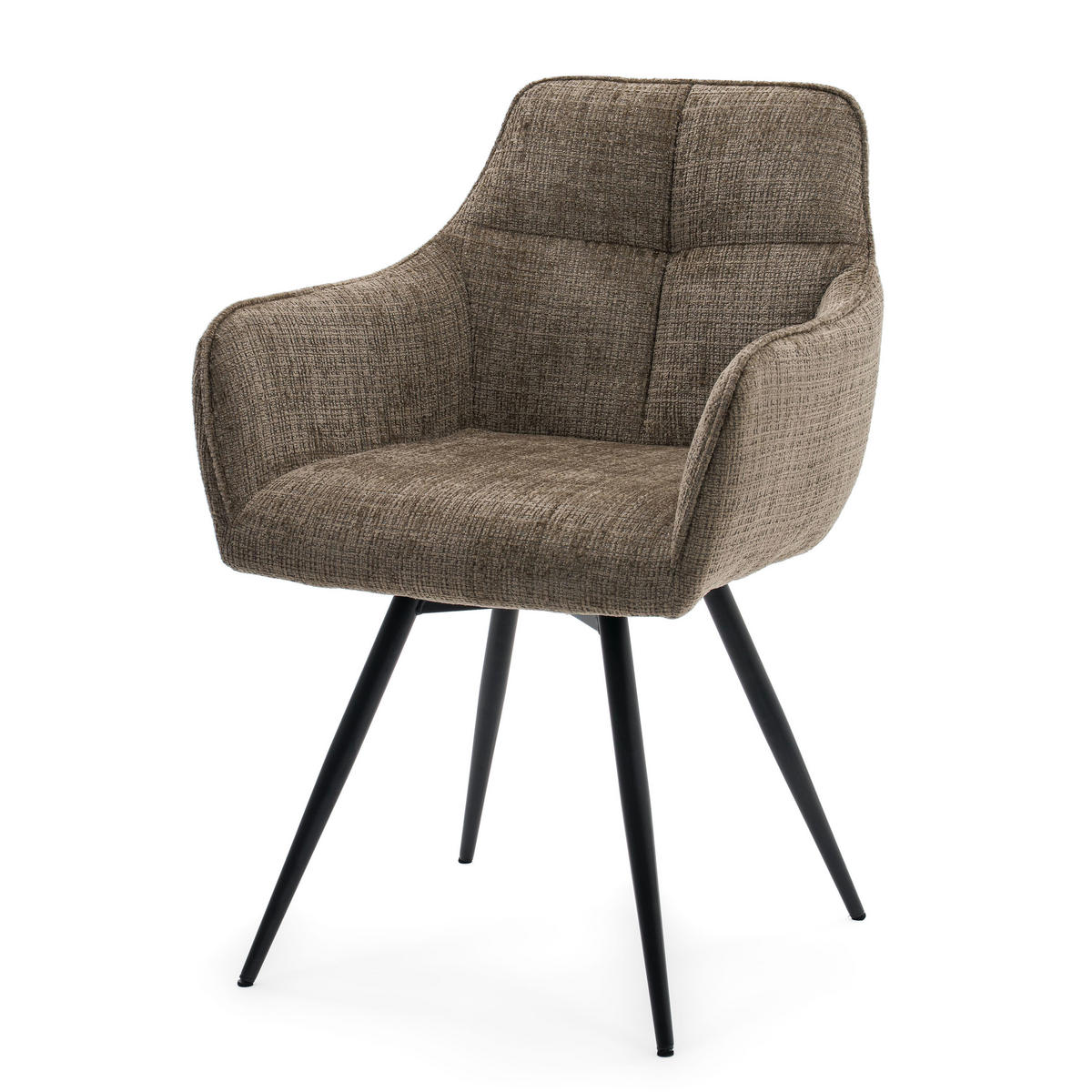 STUHL QUATTRO drehbar gepolsterter mit Steppung - braun - Chenille - Schwarz/Braun, Textil/Metall (58/86/60cm) - NEW HOME