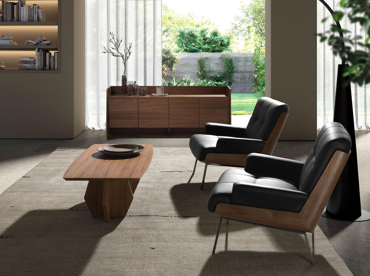 SESSEL Schwarzer Kunstledersessel mit Nussbaumholz 90/87/82 cm - Schwarz, Textil (90/82/87cm) - ANGEL CERDA