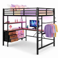 HOCHBETT 140/200 mit LED, Schreibtisch und USB-Anschluss in Schwarz - Schwarz, Holz/Metall (140/200cm) - EVRYAE