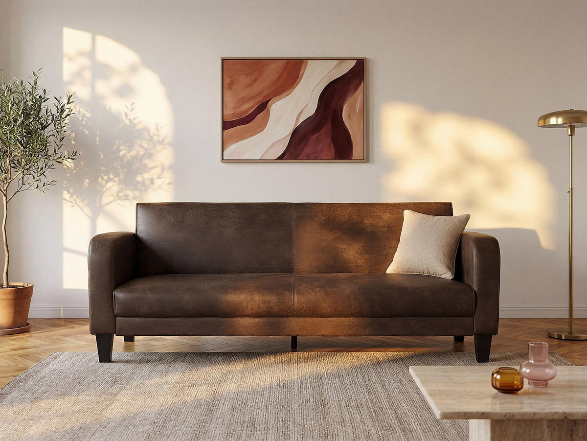 SCHLAFSOFA - 3 Personen - stoff - braun Inicio - Braun, Textil (215/85/83cm) - Vente-Unique