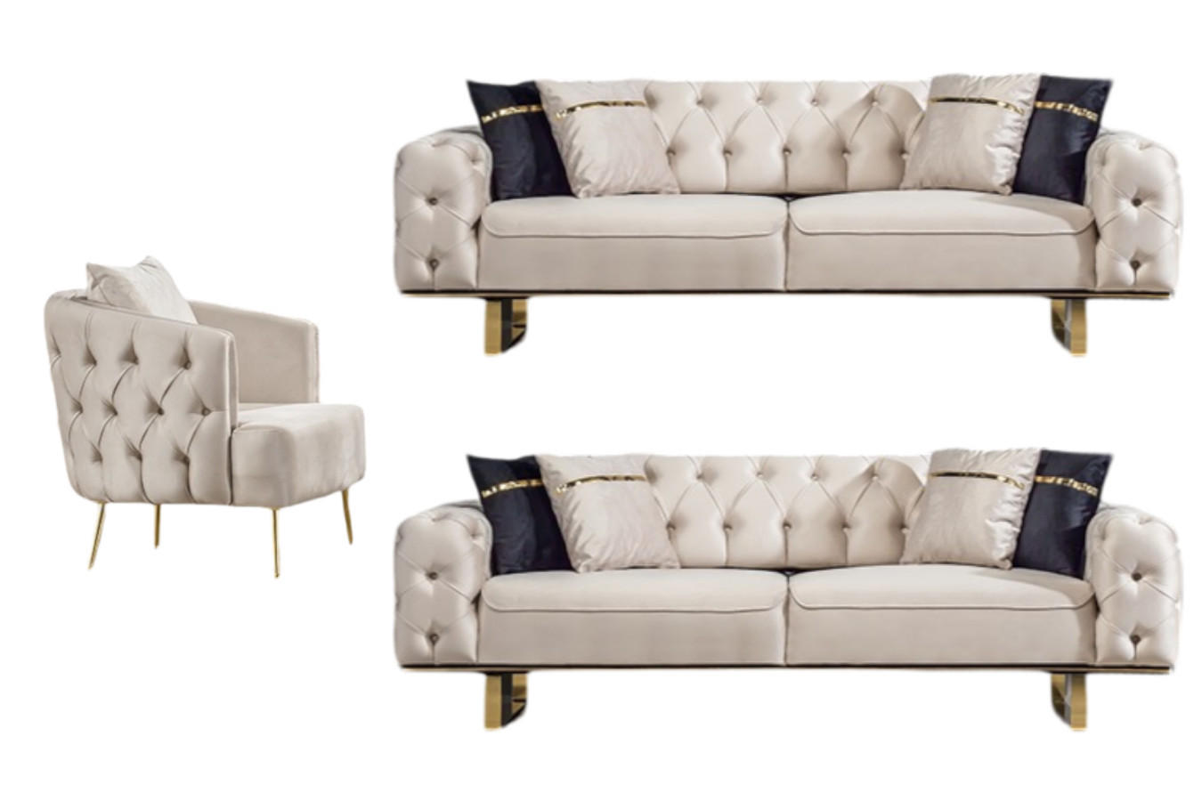 SITZGARNITUR Roma Beige Stellvariante:3+3+1 - Beige, Holz (240/81/103cm) - Villa Möbel