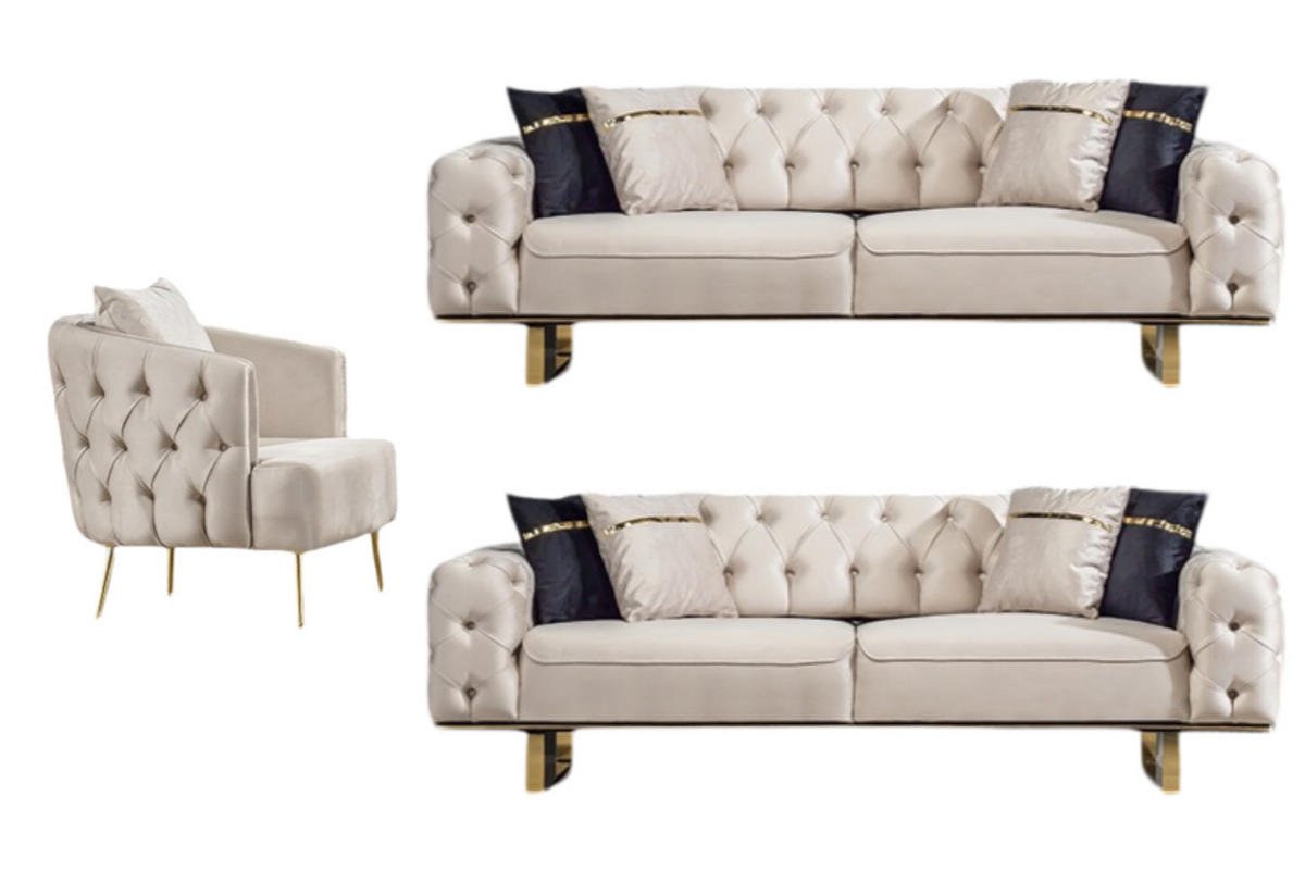 SITZGARNITUR Roma Beige Stellvariante:3+3+1 - Beige, Holz (240/81/103cm) - Villa Möbel