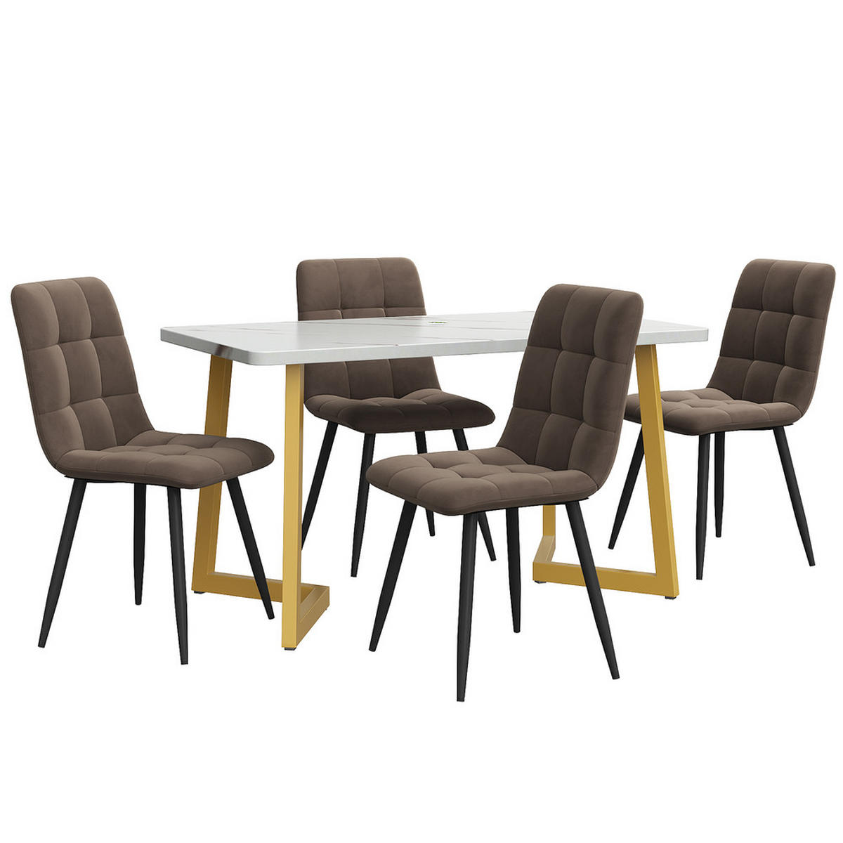 TISCHGRUPPE 5-tlg 117x68cm Esstisch mit 4 Samtstühlen Braun und Marmoroptik - Braun, Metall (74/10/130cm) - Raelunyi