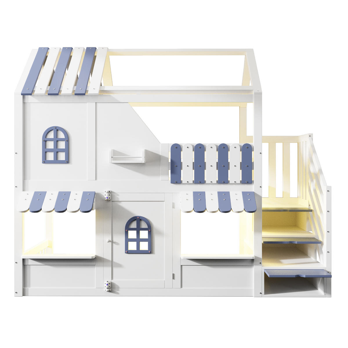 ETAGENBETT Hausdesign Weiß Blau - Blau, Holz (90/200cm) - ComfortXL