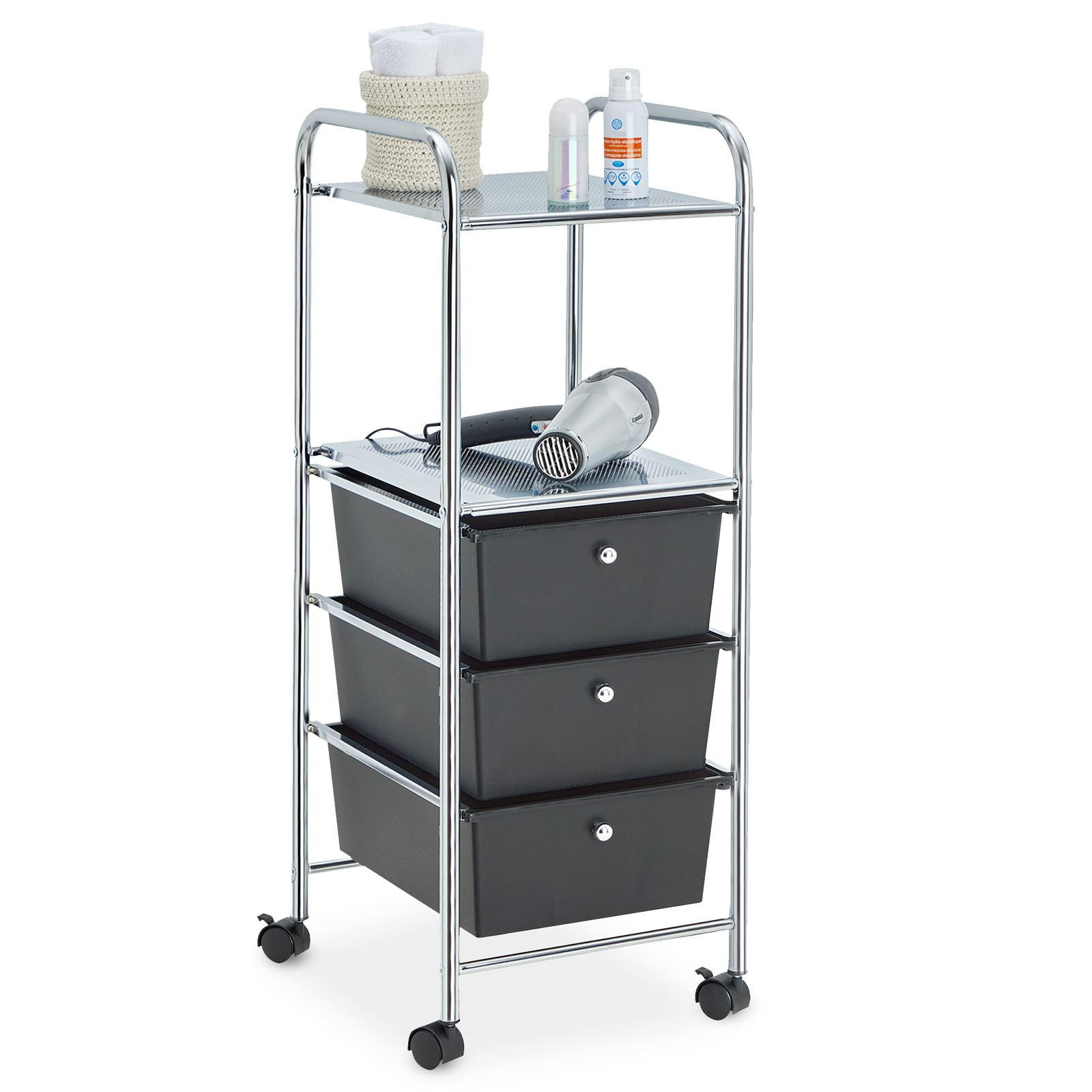 Idimex Badrollwagen Schwarz 33x92x40 cm