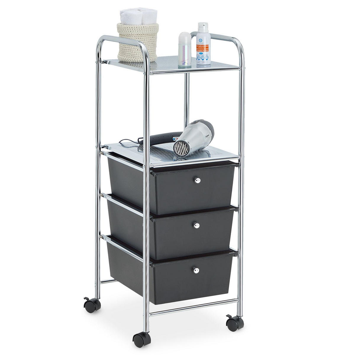 BADROLLWAGEN GINA - Schwarz, Kunststoff/Metall (33/92/40cm) - IDIMEX