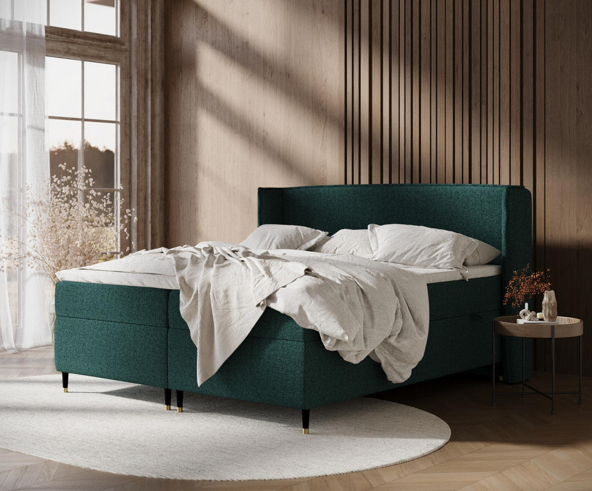 BOXSPRINGBETT Segni Grün 140/200 cm mit Matratze und Topper - Schwarz/Grün, Holz/Holzwerkstoff (140/200cm) - Maison de Reve