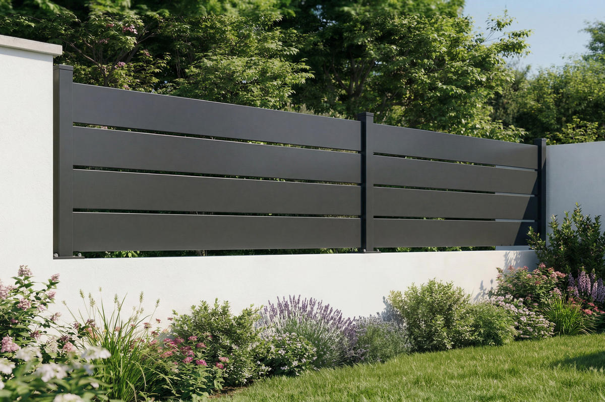 HALBOFFENER Zaun Velino 4m x H.80cm schwarzer Stahl - Schwarz, Metall (400/84cm) - Casanoov