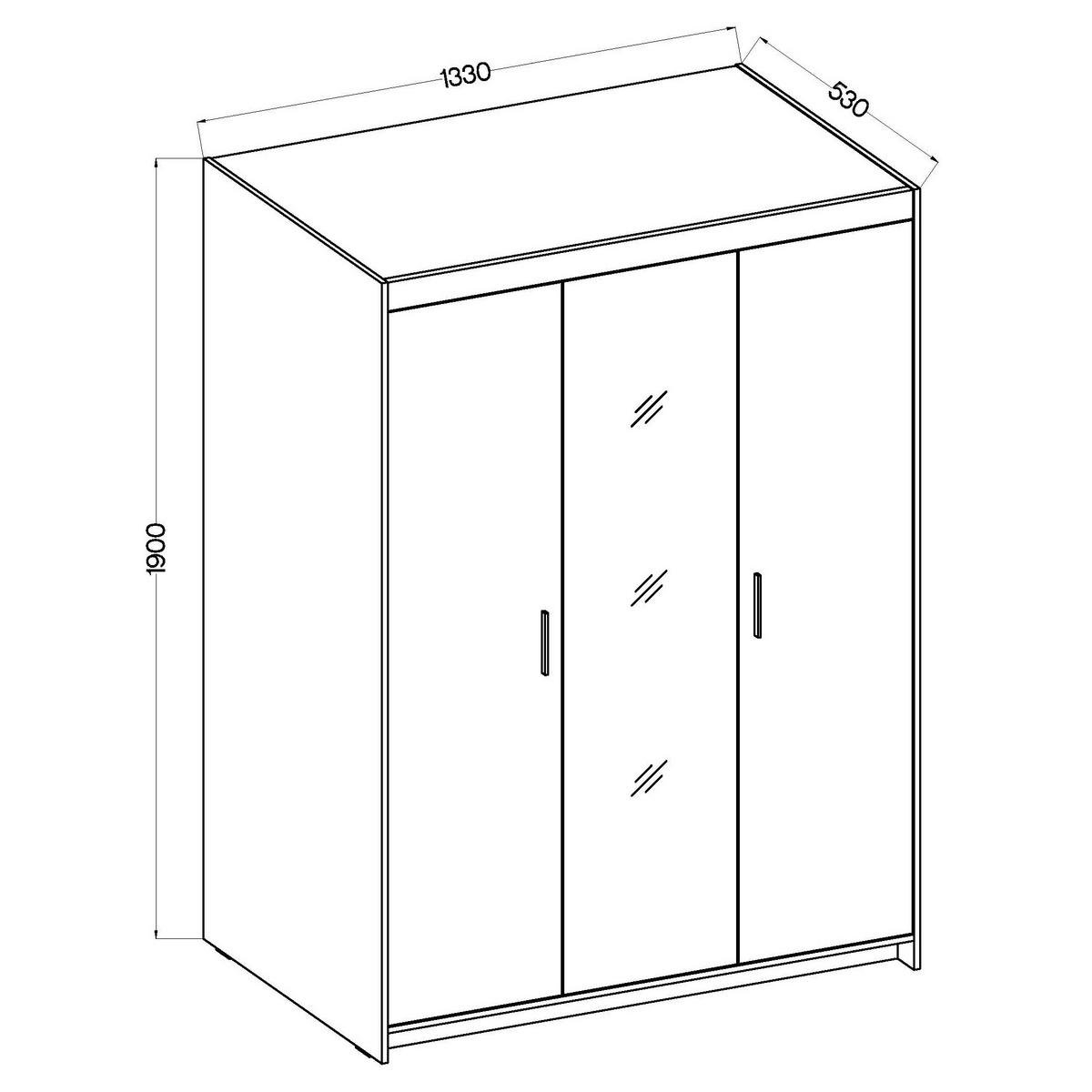DREHTÜRENSCHRANK ELENORA 133/190,5/53cm 3-türig mit Spiegel Weiß - Weiß, Holzwerkstoff (133/190.5/53cm) - MASSENO