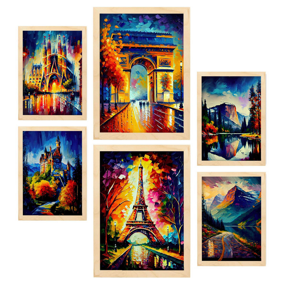 POSTER Set Mit 6 Herbst Im Ölgemälde Stil A3 & A4 Rahmen Aus Hellem Holz - Beige, Papier (29/3cm) - Nacnic