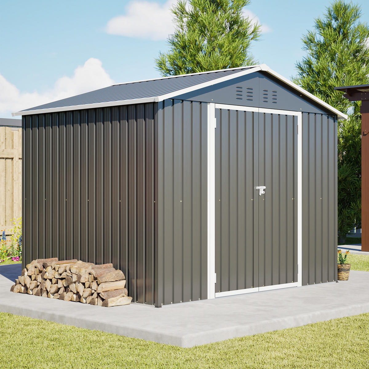 GERÄTESCHUPPEN SCHIEBETÜR 240x192x191 cm Schwarz - Schwarz, Metall (192.3/191/240cm) - ComfortXL