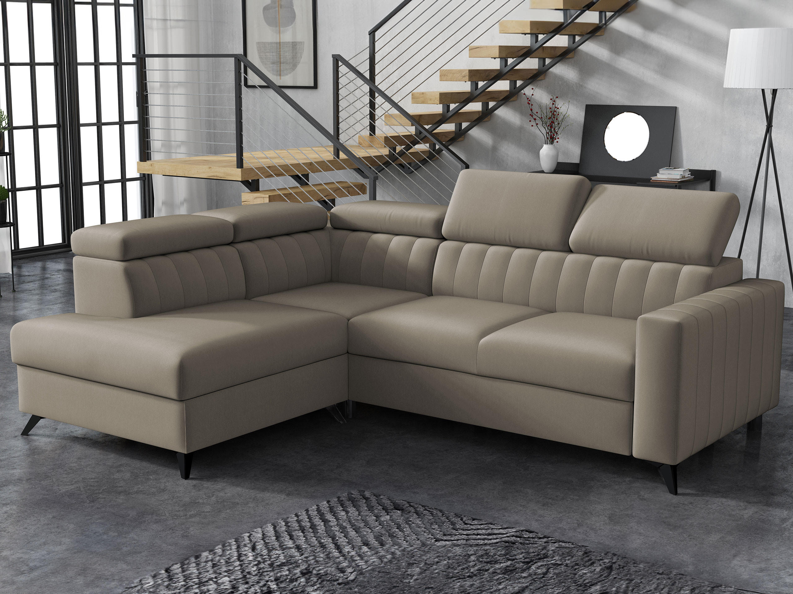 ECKSOFA Milano 2RRLXP, Seite: Links LXP+R+2R - Beige, Holz/Textil (249/195cm) - MIRJAN24