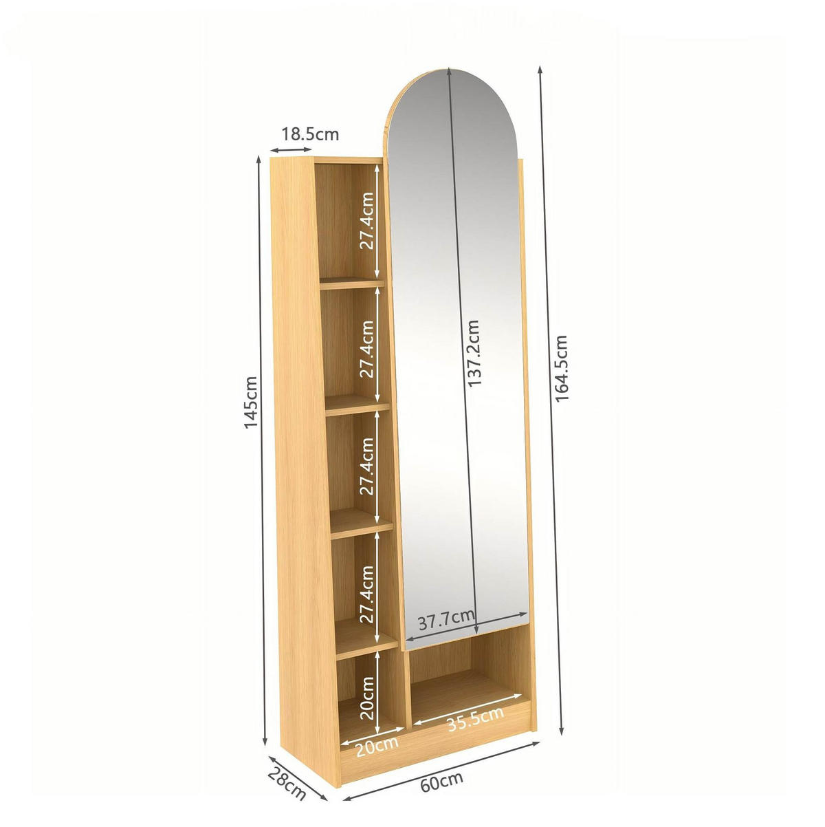 HIGHBOARD 60/165/28 cm Natur aus MDF mit Spiegeltür - Naturfarben, Holzwerkstoff (28/165/60cm) - OKMYHOME