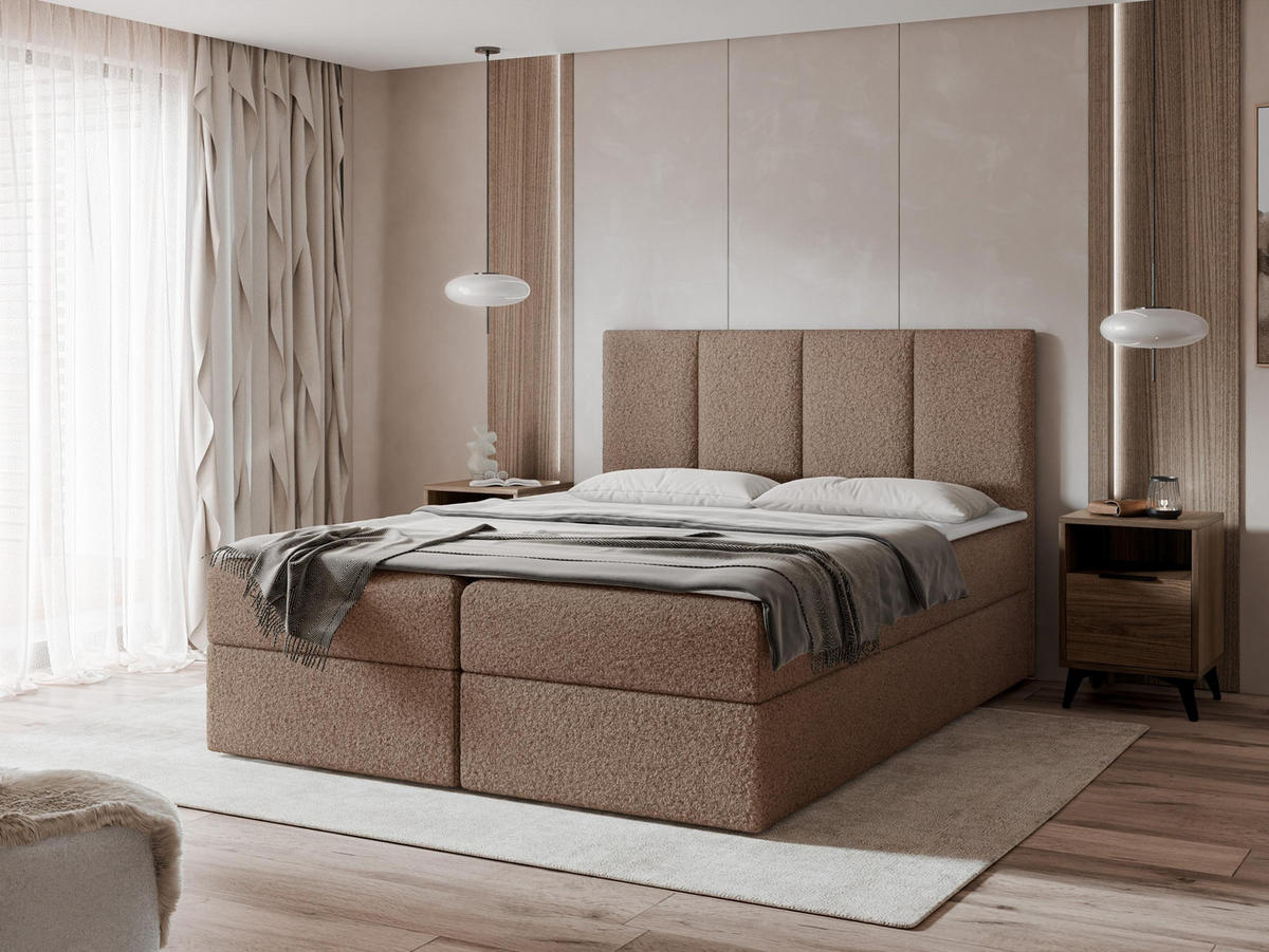 BOXBETT Rebos Boucle - H3 - Braun, Holz/Textil (180/200cm) - MIRJAN24