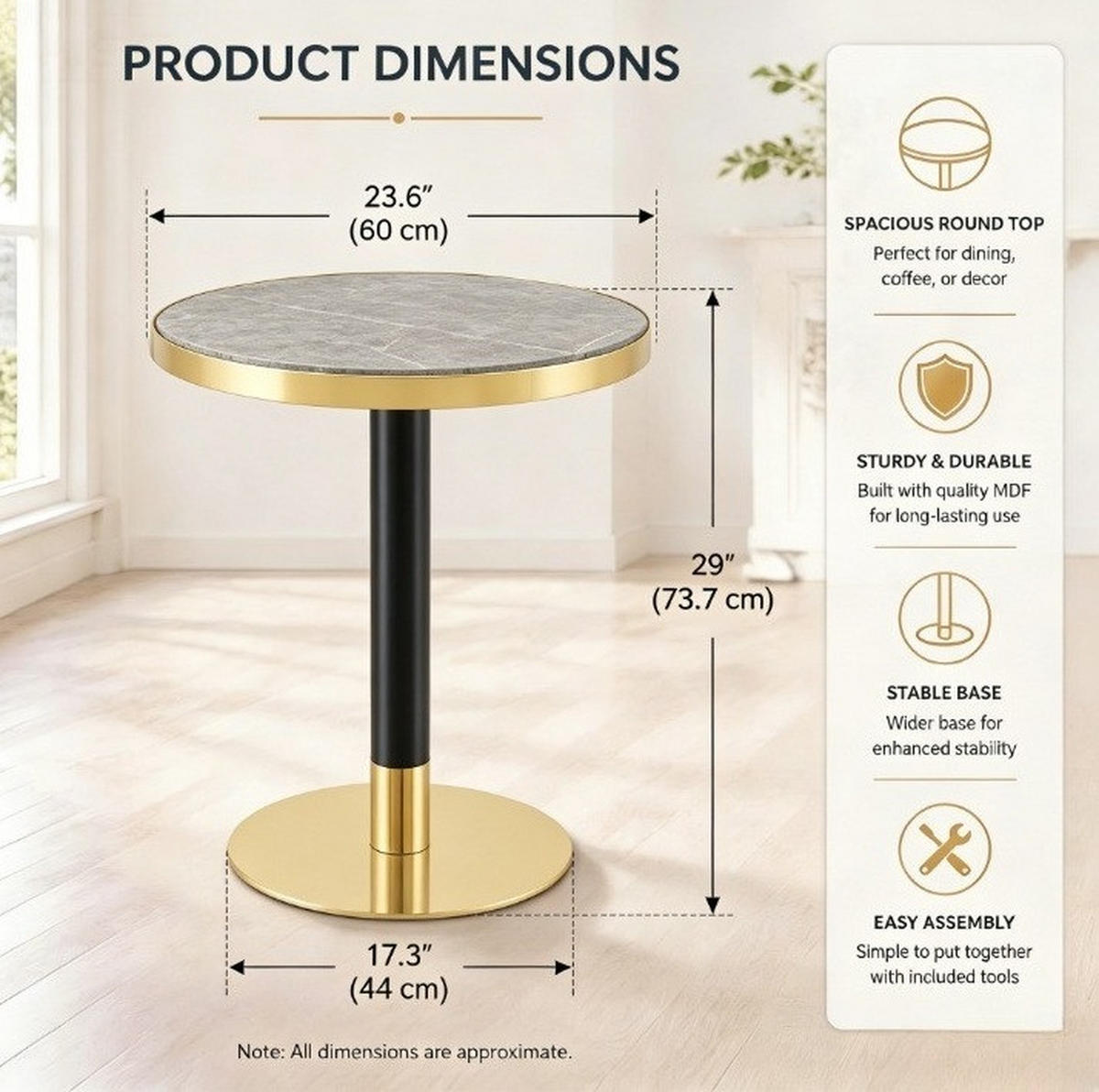 BEISTELLTISCH rund 60 cm Grau in Marmor-Optik mit Metallgestell - Grau, Holzwerkstoff (60/60/74cm) - MIVRAY