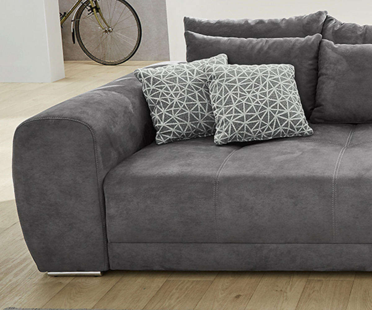 BIG-SOFA Federkern B306/T134/H86 cm, Liegefläche 120x240 cm, Mikrofaser Grau / 15114 - Chromfarben/Grau, Textil/Metall (306/86/134cm) - luma-home