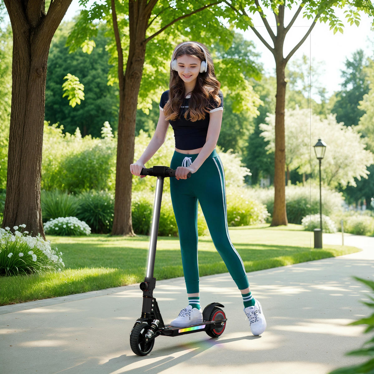 KINDERSCOOTER DE-16987 klappbar 120 W 10 km/h Pink - Schwarz, Metall (78/32/92cm) - ComfortXL