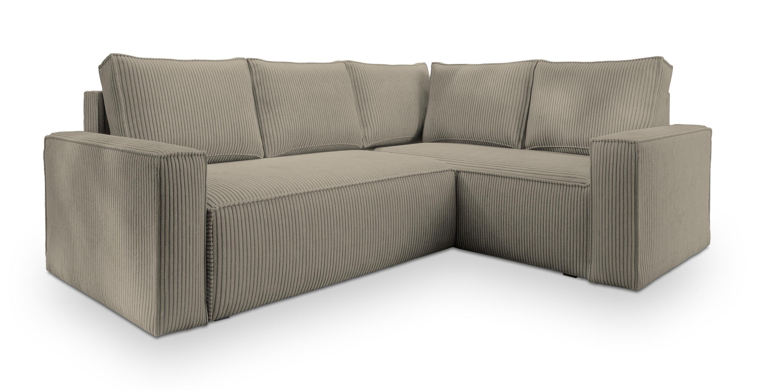ECKSOFA ESTANO R-S Beige Kordstoff mit Schlaffunktion - Beige, Holz (230/158cm) - MASSENO