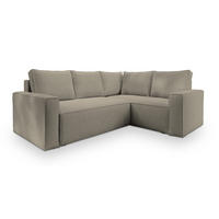 ECKSOFA ESTANO R-S Beige Kordstoff mit Schlaffunktion - Beige, Holz (230/158cm) - MASSENO