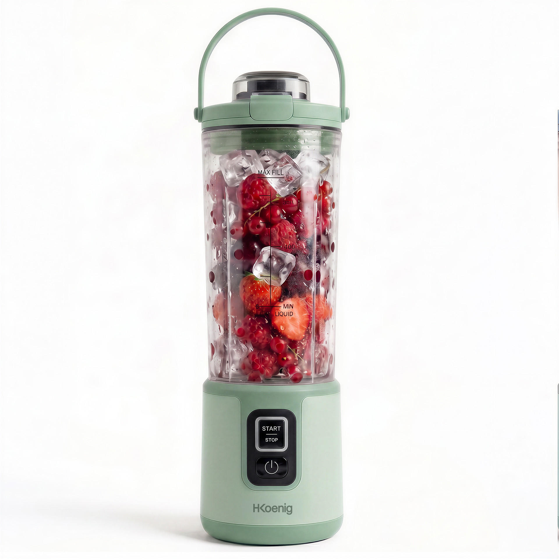 H.Koenig MOOTH18 Mini Standmixer, tragbar, wiederaufladbar, 470 ml, Smoothie-Mixer, kabellos, 110 W, 6 Edelstahlklingen, wiederaufladbar, USB-C 3,5 h, Tragegriff, spülmaschinengeeignet, Grün