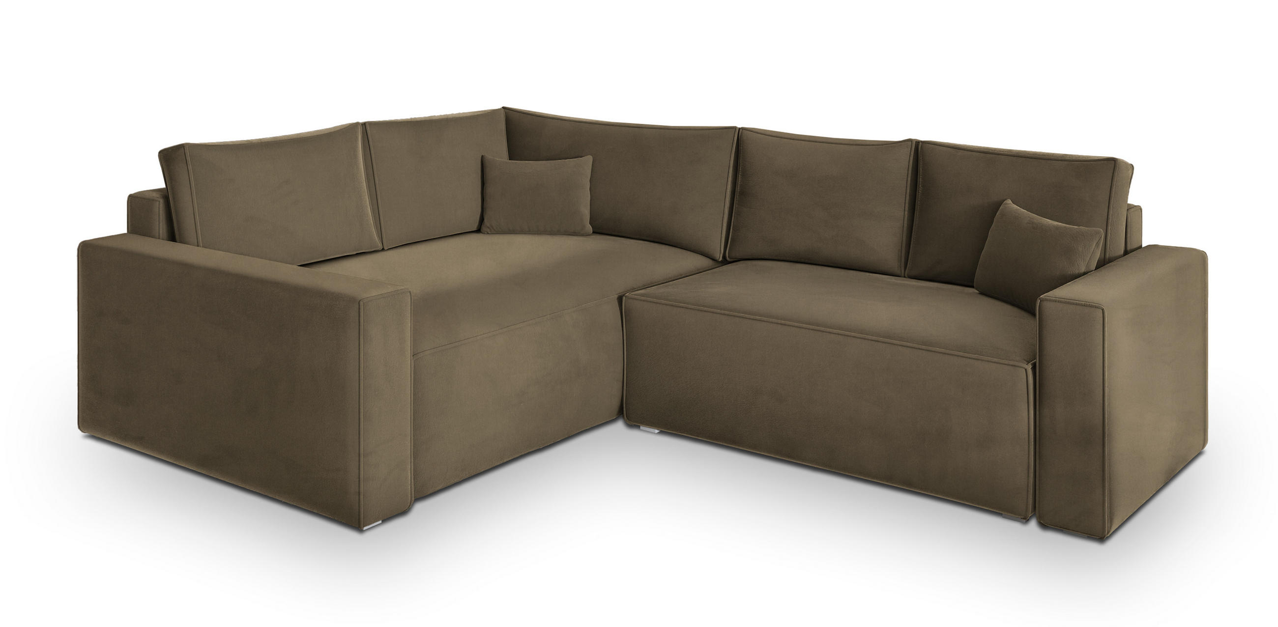 ECKSOFA ERONIS L-S Beige Velours-Stoff mit Schlaffunktion - Beige, Holz (265/194cm) - MASSENO