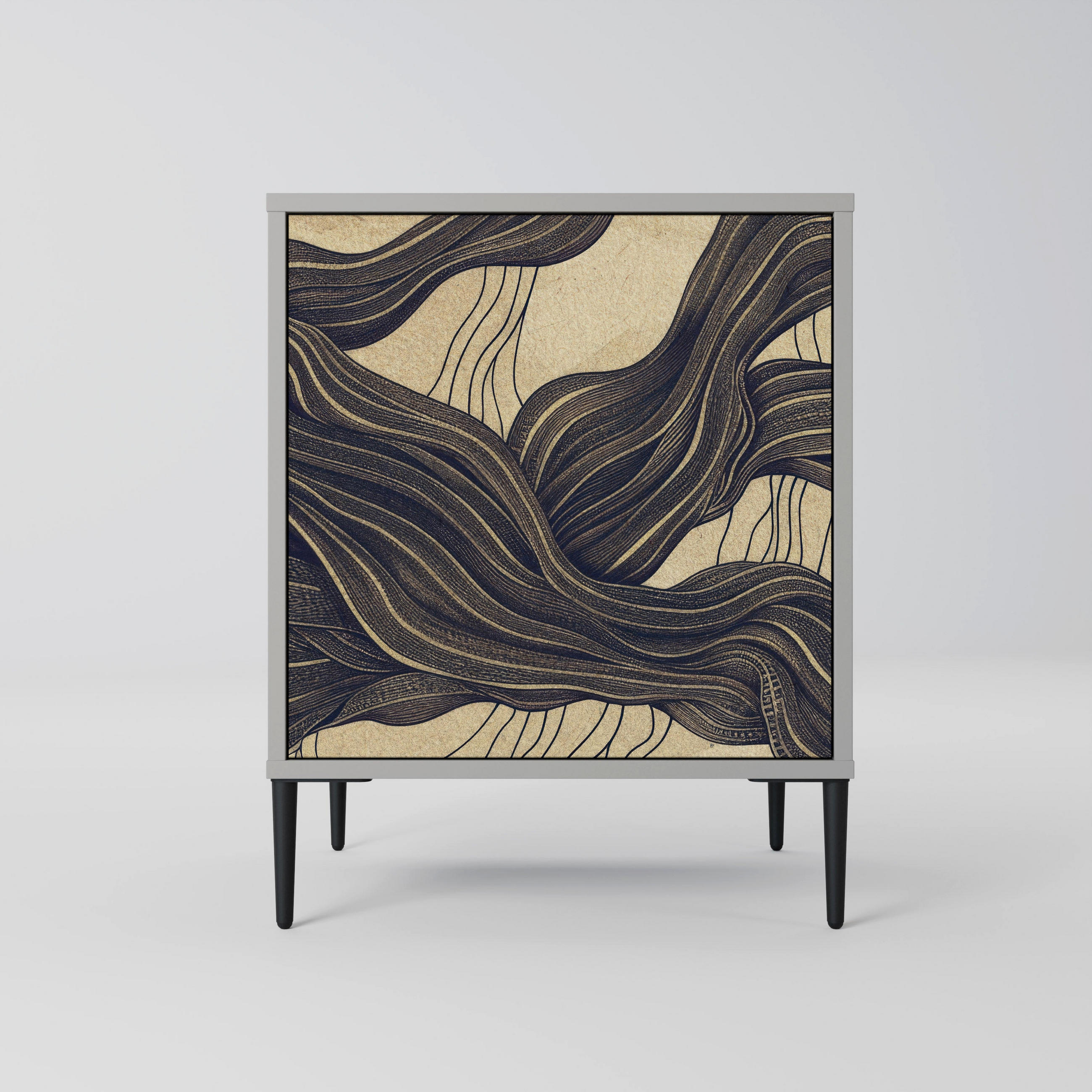 SIDEBOARD UNIFIED FRAGMENTS, Grau, 57,5x42x72,5 cm, Schwarze Metallfüße - Multicolor/Schwarz, Holzwerkstoff/Metall (57.5/72.5/42cm) - SpaceRebels