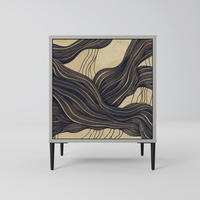 SIDEBOARD UNIFIED FRAGMENTS, Grau, 57,5x42x72,5 cm, Schwarze Metallfüße - Multicolor/Schwarz, Holzwerkstoff/Metall (57.5/72.5/42cm) - SpaceRebels