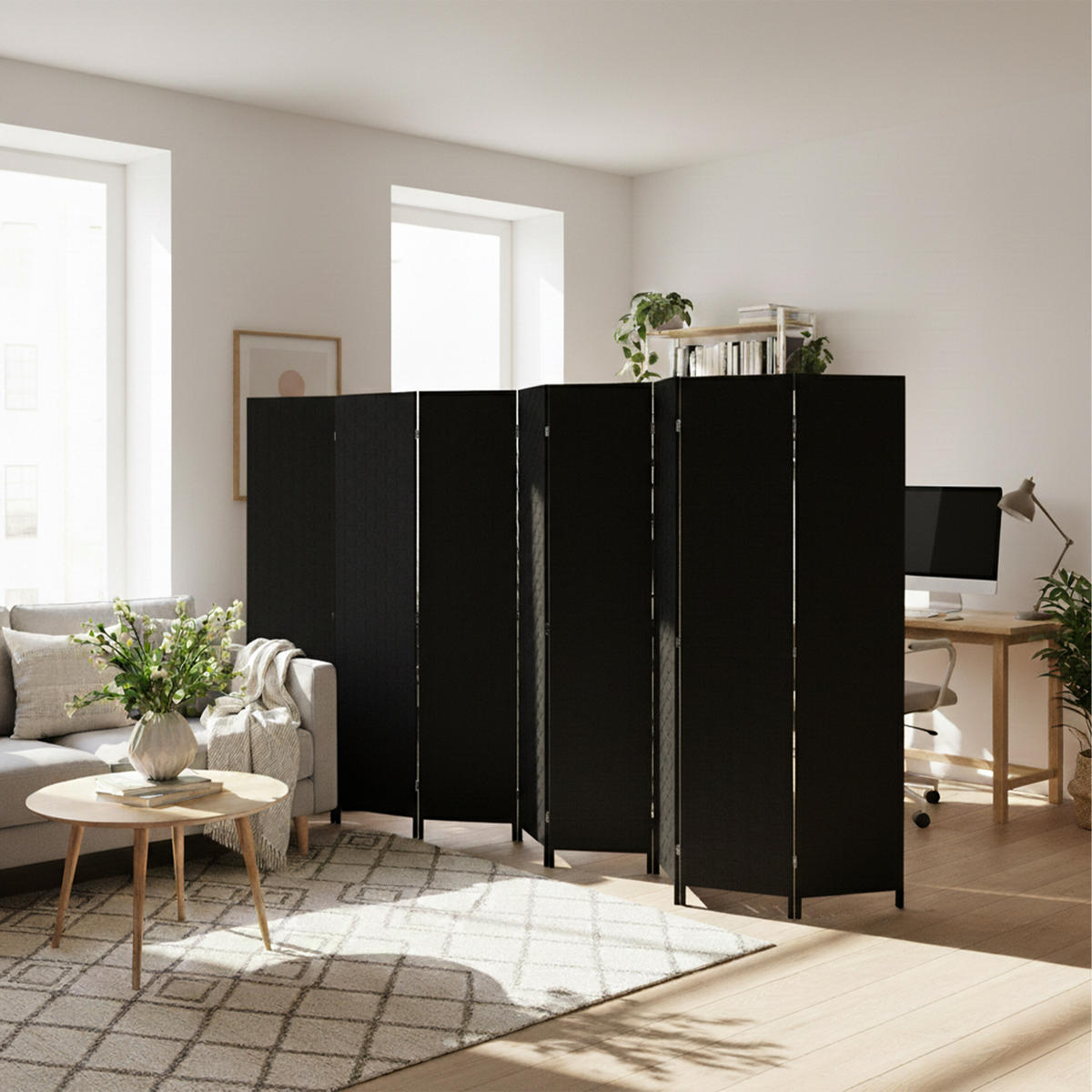 PARAVENT - Schwarz, Holz/Papier (320/170/2cm) - Relaxdays