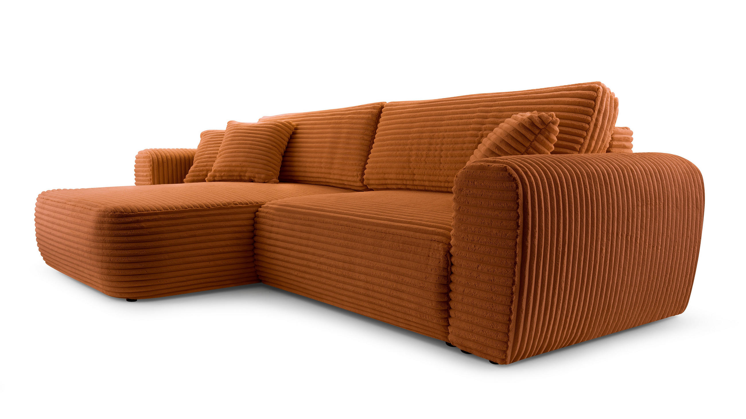 ECKSOFA VIVA Orange Kordstoff mit Schlaffunktion - Orange, Holz (297/169cm) - MASSENO