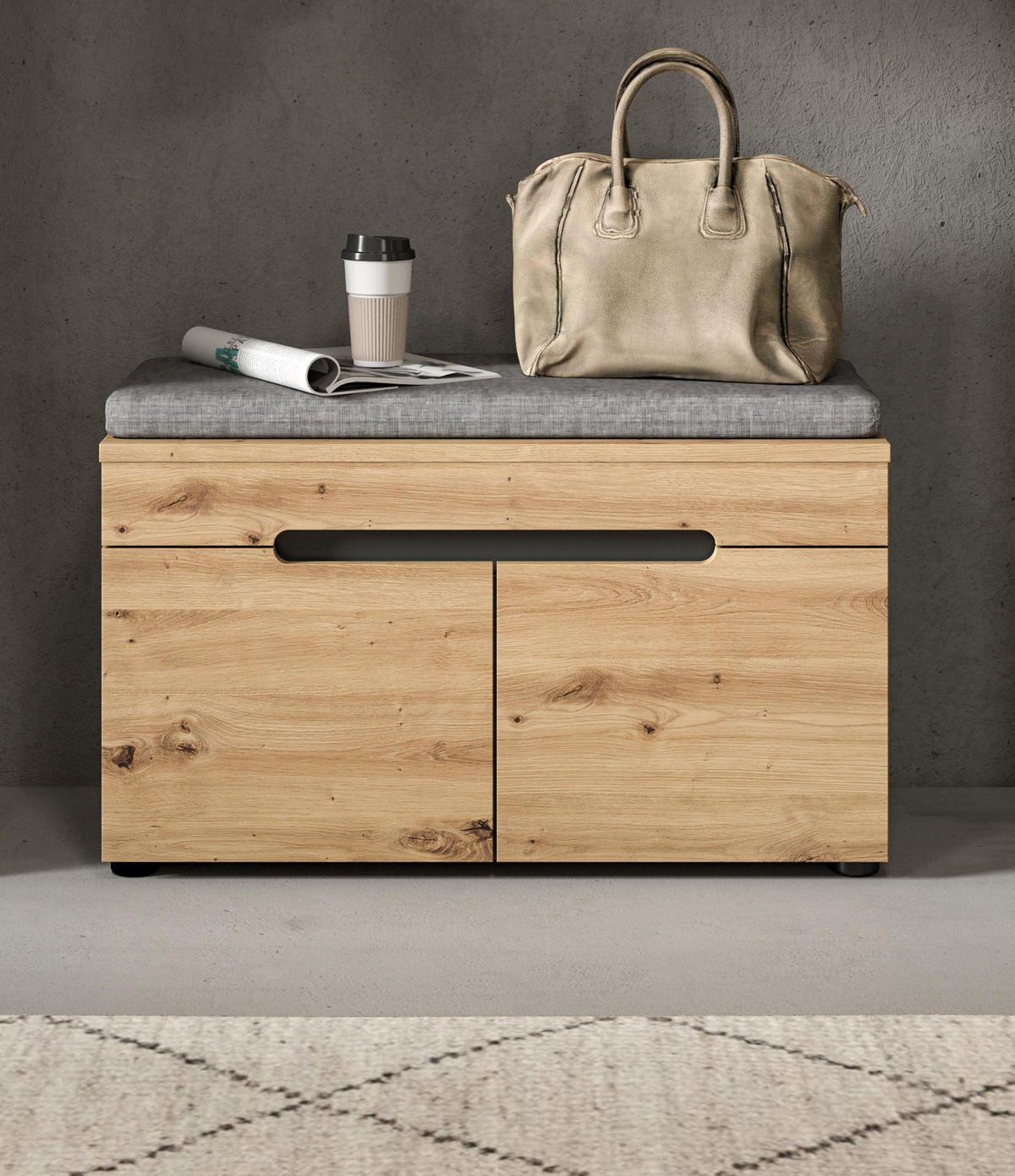 SITZBANK inkl. Sitzkissen Nova (B/H/T: ca. 80/45/37 cm) in Basalt grau/Artisan Nachbildung - Grau, Holzwerkstoff (80/45/37cm)