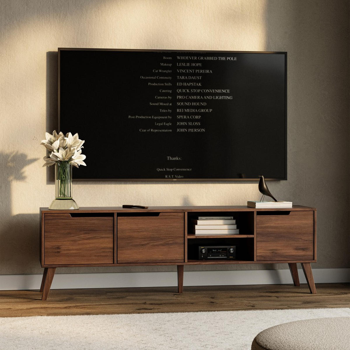 LOWBOARD Norel mit 3 Türen, 180 cm, Walnuss - Walnussfarben, Holz/Holzwerkstoff (180/55/40cm) - Beautysofa