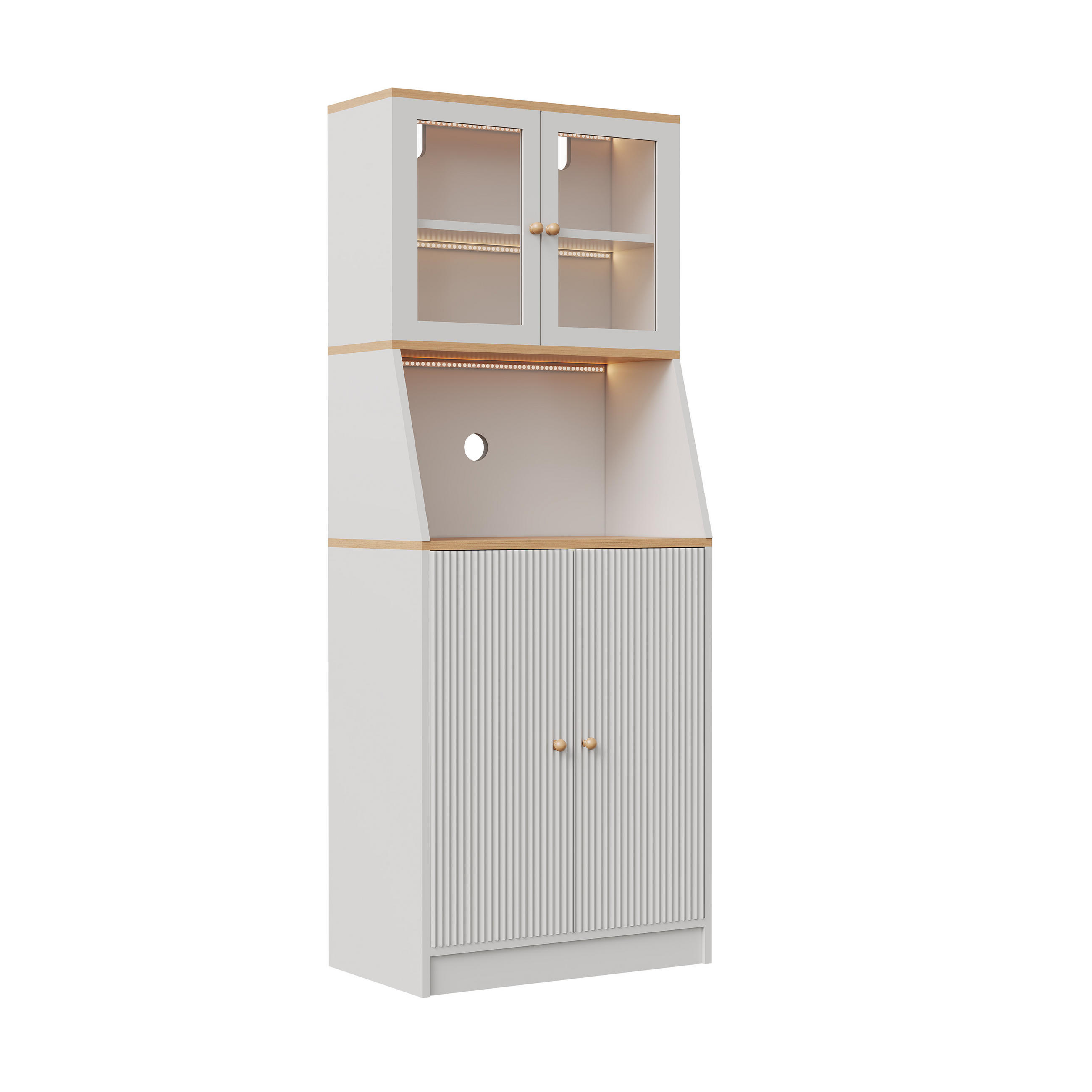 BUFFET hoch 40x70x180 cm LED Arbeitsplatte Stauraum weiß - Weiß, Holz (70/180/40cm) - LEBENLANG