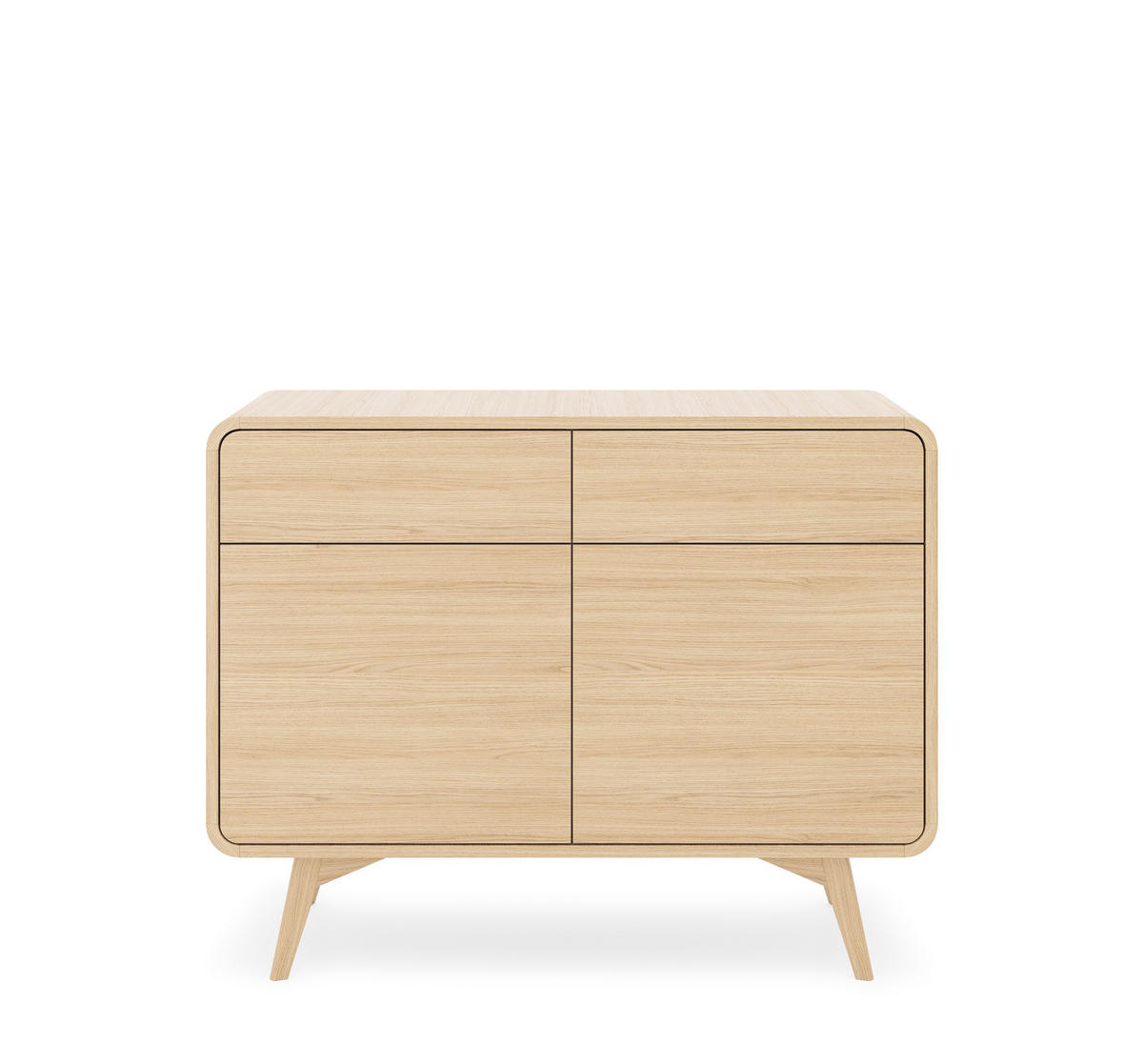 KOMMODE Velion Vincenza Eiche, Zweitürig mit Schubladen, abgerundete Kanten - Eichefarben, Holzwerkstoff (108/84/39cm) - Bettso