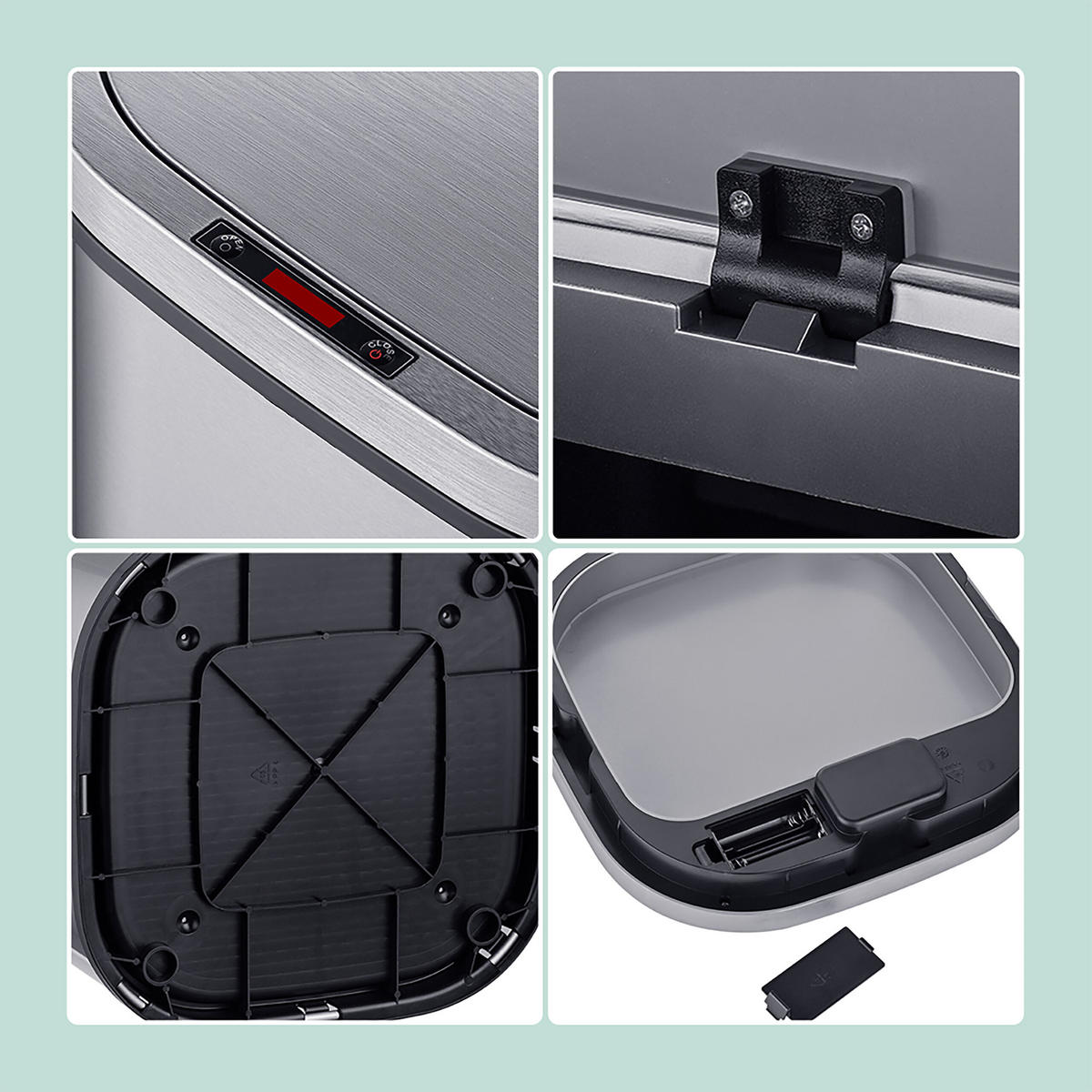 SENZOROVÝ kôš - strieborná, kov/plast (25/52.5/25cm) - Relaxdays