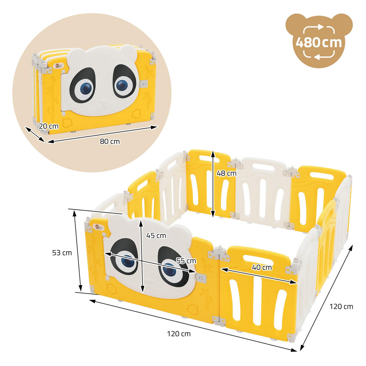 LAUFGITTER Baby faltbar 120 x 120 cm - Gelb, Kunststoff (120/53/120cm) - Joyz