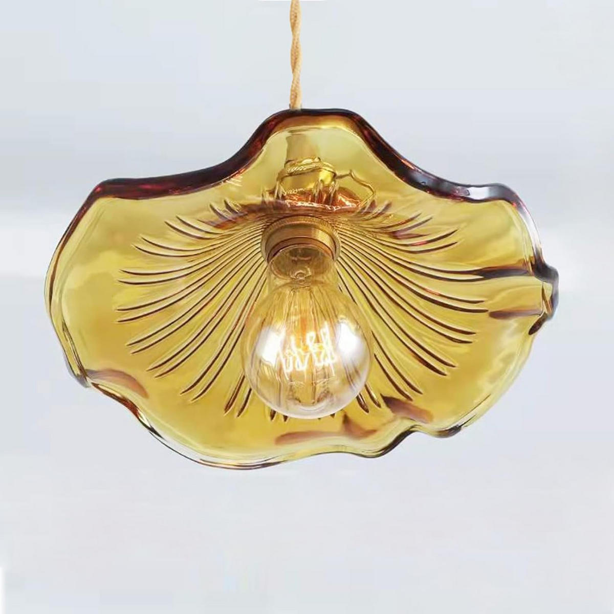 PENDELLEUCHTE Lotusblatt Glas Industrievintage Bernstein, E27 Deckenleuchte - Gelb, Glas (23/23/23cm) - Weltevree