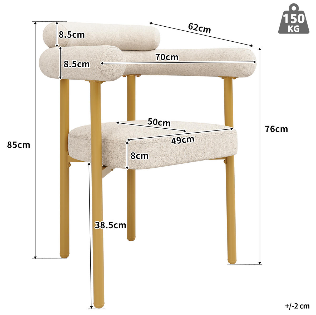 ESSZIMMERSTUHL mit ergonomischer Rückenlehne 70 x 62 x 84 cm Beige - Beige, Metall (62/84/70cm) - Meubliv