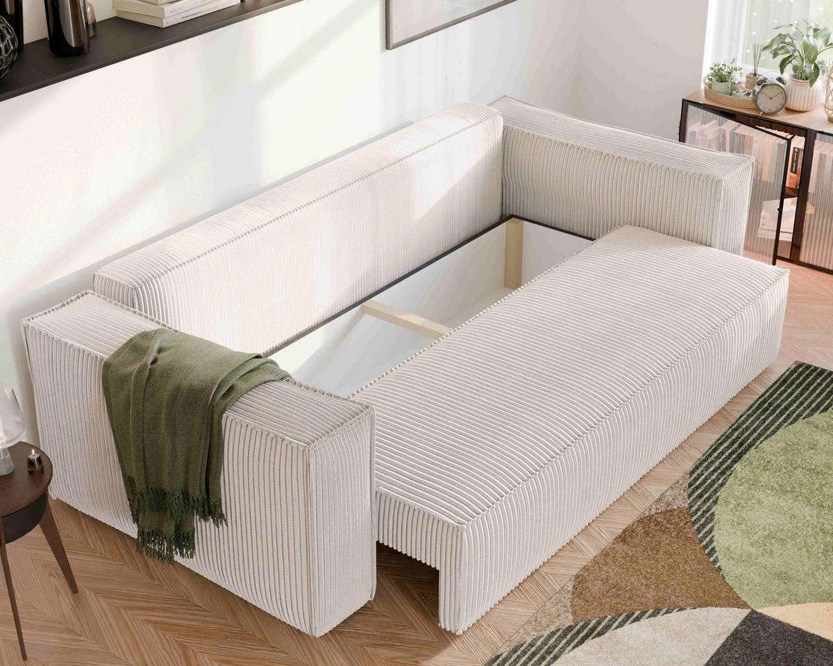 SOFA mit Schlaffunktion und Bettkasten, Beige - Beige, Holzwerkstoff/Textil (240/84/105cm) - Idohome
