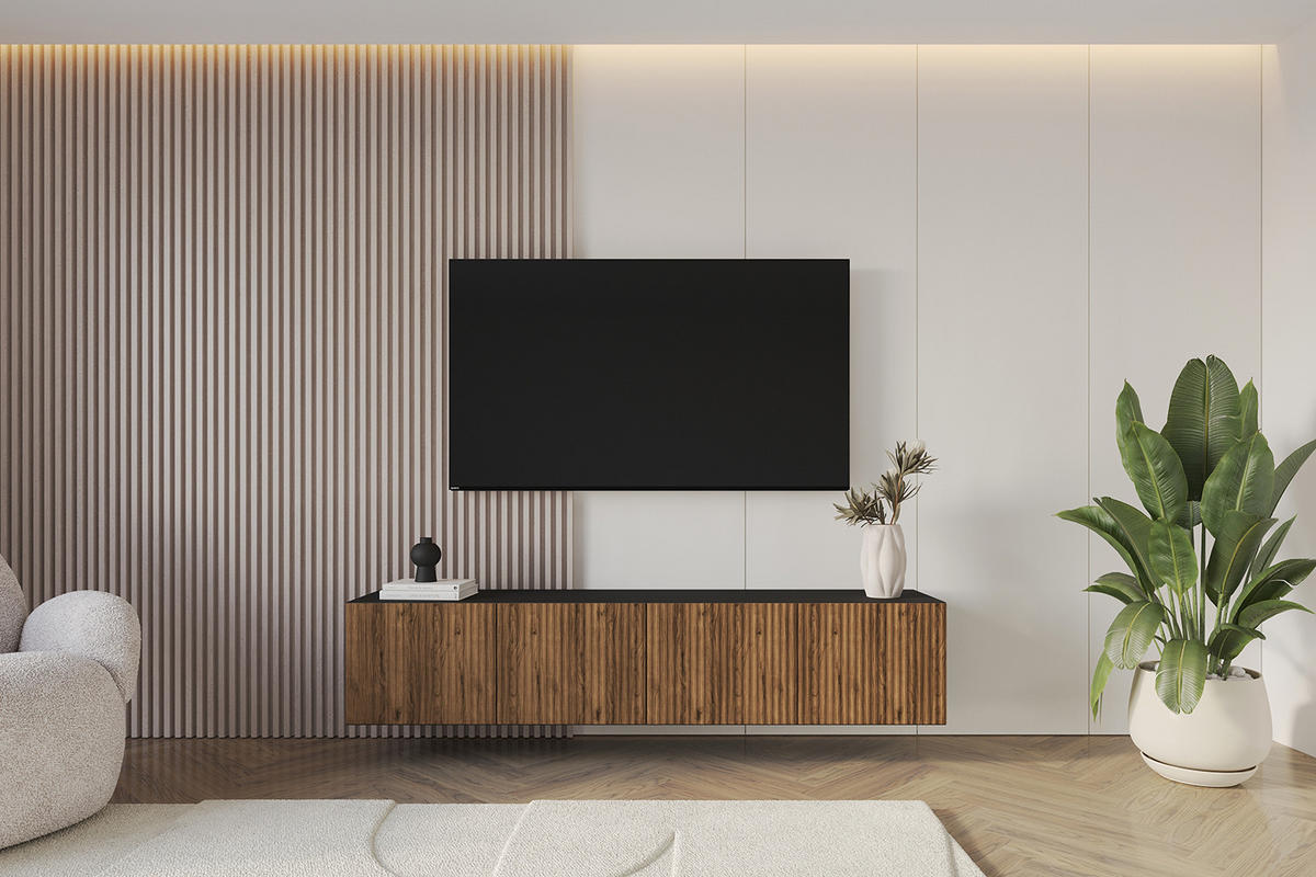 LOWBOARD NOA-2-W 2x100x40x41 cm - Schwarz / Katania - Eiche Wotan, Holzwerkstoff (200/40/41cm) - ALTDECOR