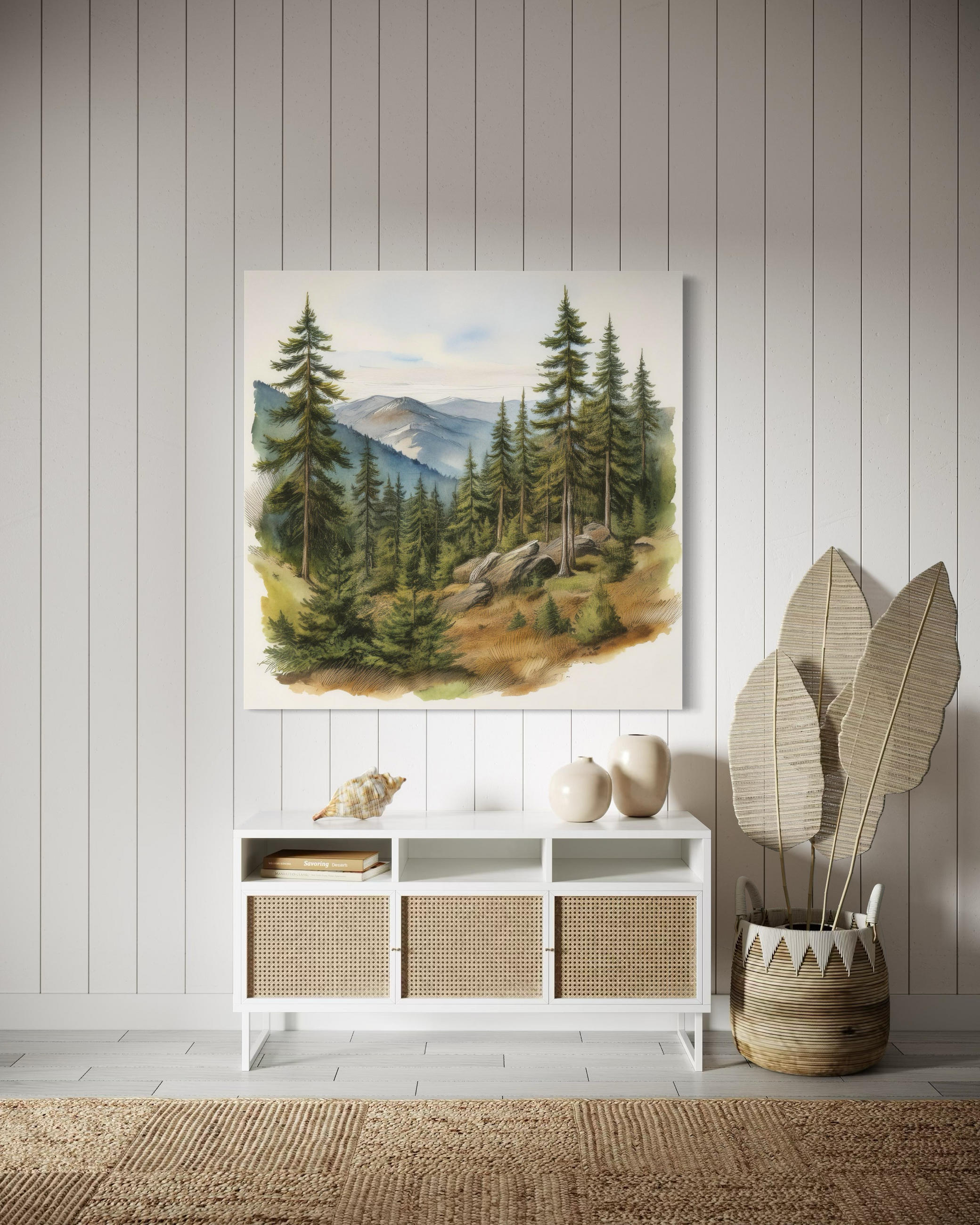 WANDBILD landschaft berge wald - Grün, Textil (50/50cm) - Feeby